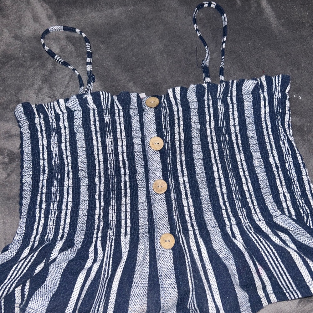 Striped Blue and White Button-Up Tank Top